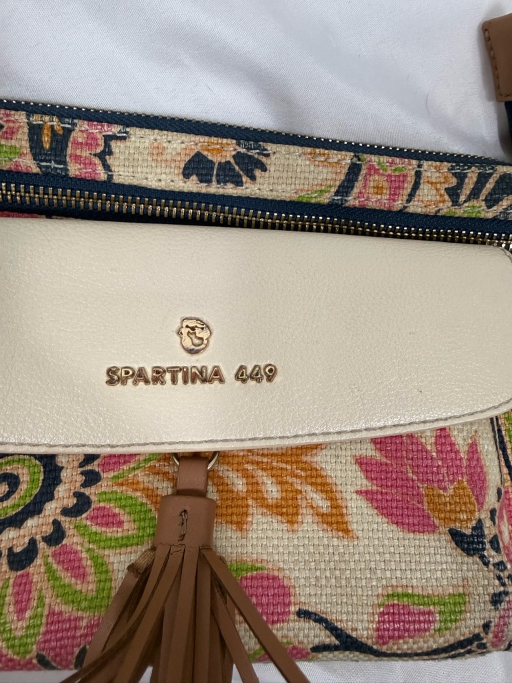 Spartina 449 Floral Canvas Crossbody with Cream Trim and Tan Strap - Picture 7 of 9